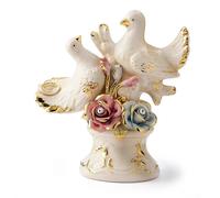 Statuina Capodimonte 2 colombe della pace statuetta fiori porcellana Swarovski