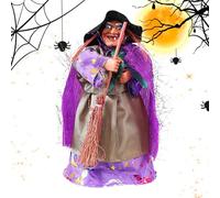 Statuina da scrivania, strega gotica con scopa, statuette di Halloween inquietanti per dormitorio, soggiorno, feste, casa, statuetta vintage spettrale per libreria, appartamento, ,
