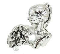 Statuina Dea Bendata con monete portafortuna in resina laminato argento