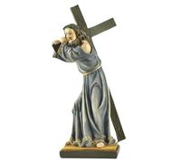 Statuina Di Gesù,Modello Realizzato In Resina Per Arte E Artigianato Religioso - Statua Di Gesù Con La Croce | Per La Decorazione, La Scrivania, Il Soggiorno, La Chiesa, L'Ufficio, E Il Tavolo