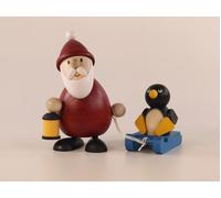 Statuina di Natale Babbo Con Slitta E Pinguino Altezza 9,5cm Nuovo IN Miniatura