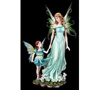 Elfi Figura Madre Con Figlia E Coniglio - Fantasy Figura Decorativa Fata 41cm