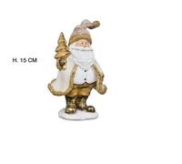 Statuina in Ceramica Di Babbo Natale Colore Oro e Bianco Idea Regalo H15 Cm