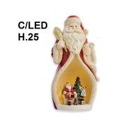 Statuina in Ceramica Di Babbo Natale Colore Rosso Con Led Idea Regalo H25 Cm