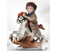 Statuina in Porcellana Statuine Capodimonte Statuetta Bambino Cavallo a Dondolo