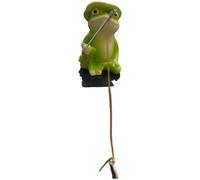 Statuina Rana Verde Seduta con Ombrello e Canna da Pesca per Decorazione Auto