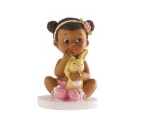 Statuina Topper per Torta in Poliresina Bimba seduta con Coniglio per Battesimo