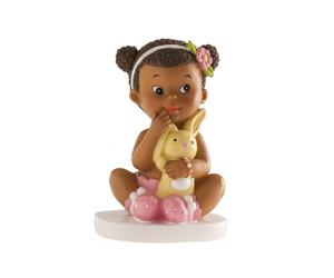 Statuina Topper per Torta in Poliresina Bimba seduta con Coniglio per Battesimo