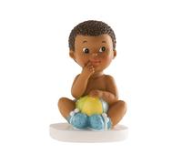 Statuina Topper per Torta in Poliresina Bimbo seduto con Pallone per Battesimo N
