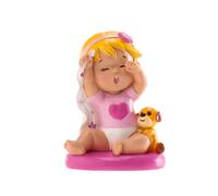Statuina Topper per Torta in Resina Bimba che Sbadiglia per Battesimo Nascita