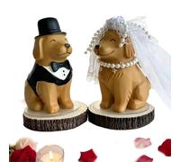 Statuine di cani per il matrimonio 2 pezzi statua in resina raffigurante | Ornamenti da Scrivania per Coppia di Cani con Velo e Cappello per Torta Nuziale Casa Mensola Scaffale