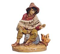 Statuine Presepe: Pastore seduto davanti al fuoco 6,5 cm Fontanini