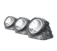 Status Augusta - Lampada solare da giardino per esterni, confezione da 3 pezzi di grandi luci solari con design roccia, decorative e impermeabili, grigio chiaro, batteria ricaricabile inclusa,