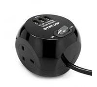 STATUS Presa cubica nera | Cubo a 3 vie con 3 prese adattatrici USB | Prolunga da 1,4 m | S3B1.4M3XUSB1PK6