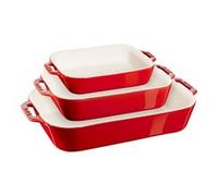 Staub 3-Piece Rectangular Ceramic Bakeware Set, Cherry Red Casseruola 1008690