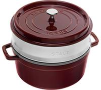 STAUB Casseruola/Cocotte in Ghisa, con Inserto per Cottura a Vapore, Tonda 26 cm, 5,2 litri, Interno della Pentola con Smaltatura Nera Opaca, Grenadine