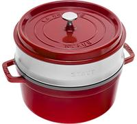 STAUB Casseruola/Cocotte in Ghisa, con Inserto per Cottura a Vapore, Tonda 26 cm, 5,2 litri, Interno della Pentola con Smaltatura Nera Opaca, Ciliegia