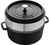 STAUB Casseruola/Cocotte in Ghisa, con Inserto per Cottura a Vapore, Tonda 26 cm, 5,2 litri, Interno della Pentola con Smaltatura Nera Opaca, Nero