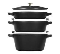 STAUB La Cocotte - Set di pentole rotonde in ghisa, 3 pezzi, colore: Nero