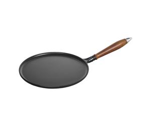 Staub Pans Crepiere con manico in legno rotonda - 28 cm, nero