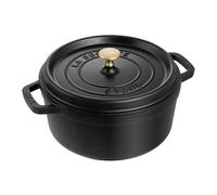 Staub Rostiera rotonda in ghisa di colore nero, diametro 24 cm, capacità 3,8 litri