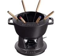STAUB set per fonduta con 6 forchette, ghisa, 20 cm, 2,3 l, per fonduta di formaggio, cioccolato e carne, Made in France, nero