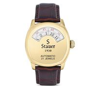 Stauer Orologio Dashtronic 1930 - Cotswold Orologio da uomo in vera pelle con cassa in acciaio inossidabile - Movimento automatico e orologio resistente all'acqua 3 ATM, Cassa rifinita in oro con