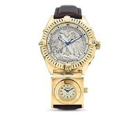 STAUER Orologio Eagle Eye Dual Time Liberty Half Dollar Designer Crystal Movement, Gold