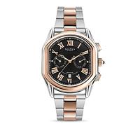 Stauer Versailles - Orologio automatico da uomo, analogico, quadrante nero, cinturino in acciaio inox bicolore e finitura oro rosa