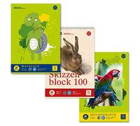 Staufen Green set per artisti DIN A4 con 1 blocco da disegno, 1 blocco da colorare e 1 blocco per schizzi