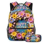 Stay Ahead in Style, zaino con astuccio, set da 2 pezzi, perfetto compagno di viaggio per studenti, ghirlanda bianca di buona Pasqua, Multicolore, B:29.4x20x40cm P:19x7.5x3.8cm, Zaini Daypack