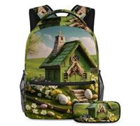 Stay Ahead of The Class, zaino con astuccio, set di 2 zaini per la scuola per bambini indispensabili per ragazzi ragazze adolescenti, casa croce pasquale verde, Multicolore, B：29.4x20x40cm\