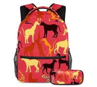 Stay Ahead of The Trend, zaino con astuccio per ragazzi, ragazze, adolescenti, silhouette animale rosso, Multicolore, B:29.4x20x40cm P:19x7.5x3.8cm, Zaini Daypack