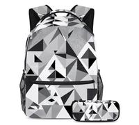 Stay Ahead of The Trends, set di 2 zaini con zaino e astuccio di grande capacità, motivo geometrico astratto grigio, Multicolore, B:29.4x20x40cm P:19x7.5x3.8cm, Zaini Daypack