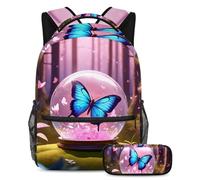 Stay Ahead of The Trends, set di 2 zaini con zaino grande capacità e astuccio, sfera di cristallo farfalla, Multicolore#04, B:29.4x20x40cm P:19x7.5x3.8cm, Zaini Daypack