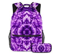 Stay Ahead of The Trends, set di 2 zaini per la scuola con zaino di grande capacità e astuccio, colore viola tie dye, Multicolore#06, B:29.4x20x40cm P:19x7.5x3.8cm, Zaini Daypack