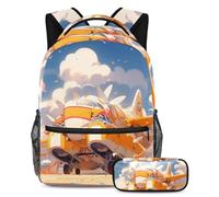 Stay Ahead of The Trends, set di 2 zaini per la scuola con zaino e astuccio di grande capacità, motivo aereo arancione, Multicolore, B:29.4x20x40cm P:19x7.5x3.8cm, Zaini Daypack