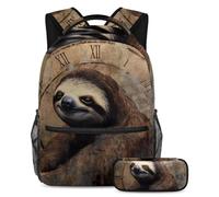 Stay Ahead of The Trends, set di 2 zaini per la scuola con zaino e astuccio di grande capacità, motivo vintage orso, Multicolore#02, B:29.4x20x40cm P:19x7.5x3.8cm, Zaini Daypack