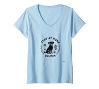 Stay at Home Dog Mom Cozy Pet Lover Maglietta con Collo a V, Donna, Celeste, XL