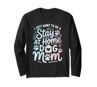 Stay at Home Dog Mom Pastello Paw Print Citazione Maglia a Manica