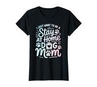 Stay at Home Dog Mom Pastello Paw Print Citazione Maglietta