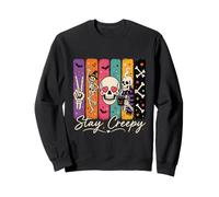 Stay Creepy Funny Skeleton Halloween Retro Spooky Felpa