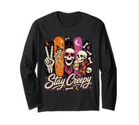 Stay Creepy Funny Skeleton Halloween Retro Spooky Maglia a Manica