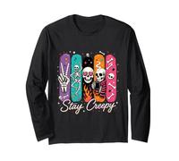 Stay Creepy Funny Skeleton Halloween Retro Spooky Maglia a Manica