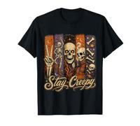 Stay Creepy Funny Skeleton Halloween Retro Spooky Maglietta