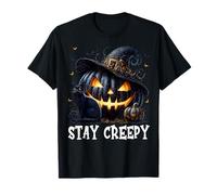 Stay Creepy Halloween Cat Lover Pumpkin Graphic for Goth Mom Maglietta