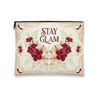 Stay Elegant - Borsa per il trucco, borsa per cosmetici vintage floreale da donna, organizer da viaggio portatile, borsa con cerniera per la cura della pelle primaverile, crema, 7x9 Inch, floreale