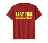 STAY FREE & WILD Retro giallo, arancione e rosso striscia vintage Maglietta