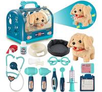 STAY GENT 17Pz Interattivo Valigetta Dottore Peluche con Cane Robot, Gabbia e Stetoscopio, Elettrico Cane Giocattolo con Guinzaglio Cammina e Abbaia, Veterinario Ruolo Regali per Bambini 3-8 Anni