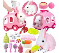 STAY GENT 21 Pezzi Coniglio Giocattolo Interattivo per Bambini, Coniglio Peluche che si Muove Orecchie e Saltella con Gabbia, Pet Peluche Animali Gioco Pasqua Regali per 2 3 4 5 6 anni Ragazza Ragazzo